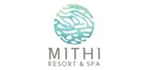 Logo for Mithi Resort and Spa. The logo features a turquoise circular design resembling a tropical tree top view. Below the design, the text "MITHI RESORT & SPA" is written in a modern, elegant font.