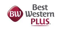 The image displays the "Best Western PLUS" logo. The logo features a dark red square with rounded corners containing the white letters "BW" on the left side, and the words "Best Western PLUS" in gray and dark red text on the right.