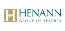 Logo of Henann Group of Resorts. The logo features a gold square with a white "H" inside it, followed by the word "HENANN" in teal uppercase letters. Below "HENANN" are the words "GROUP OF RESORTS" in smaller gray uppercase letters, making the Henann Group of Resorts instantly recognizable.