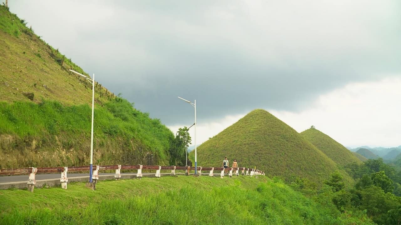 Aerial view of Chocolate Hills in Bohol Philippines surrounded by tropical forest