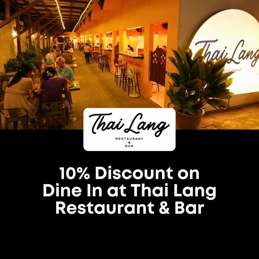 Thai Lang Restaurant & Bar interior with guests dining and warm lighting in Panglao