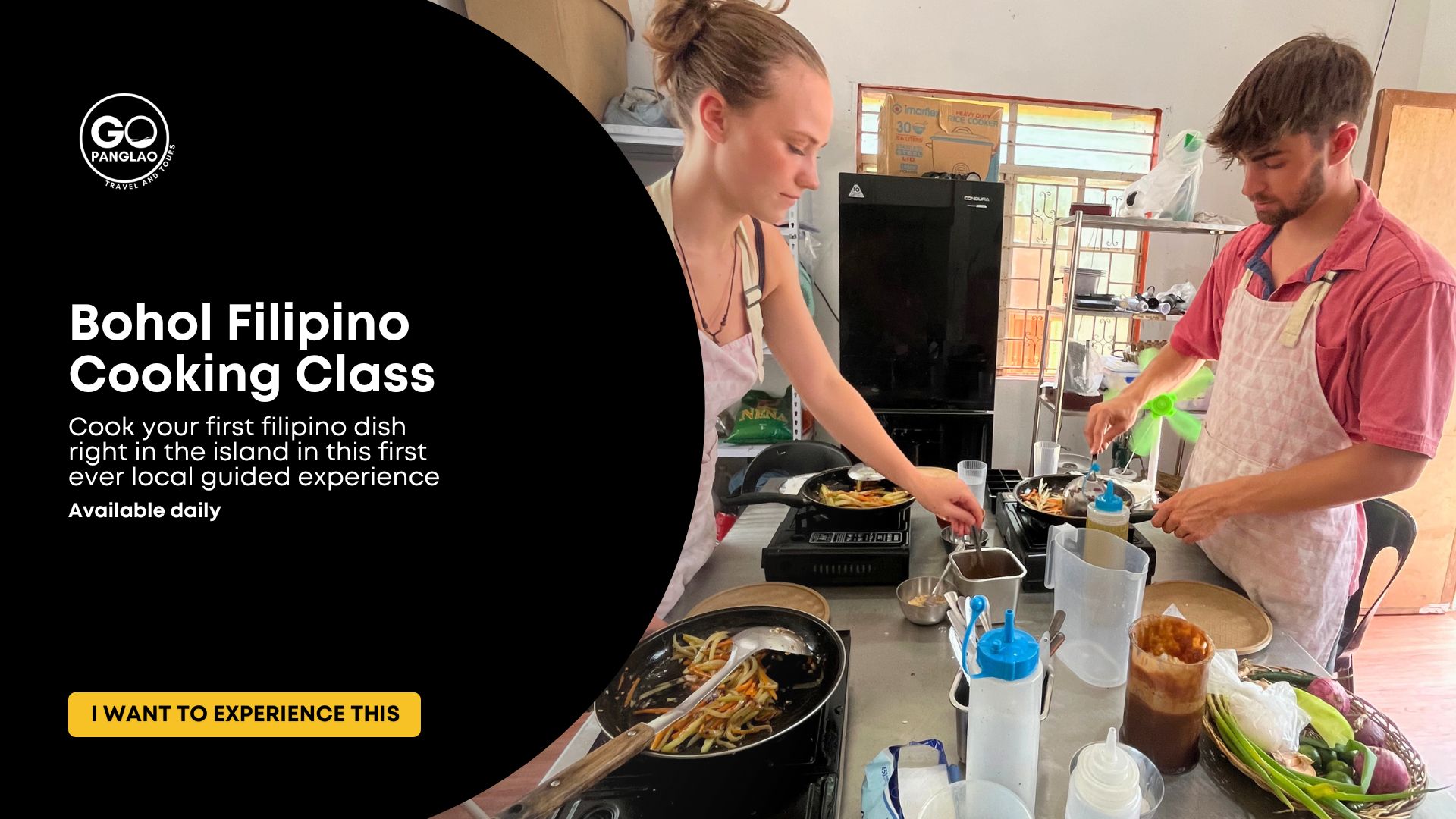 Travelers preparing Filipino dishes during a guided cooking class in Bohol