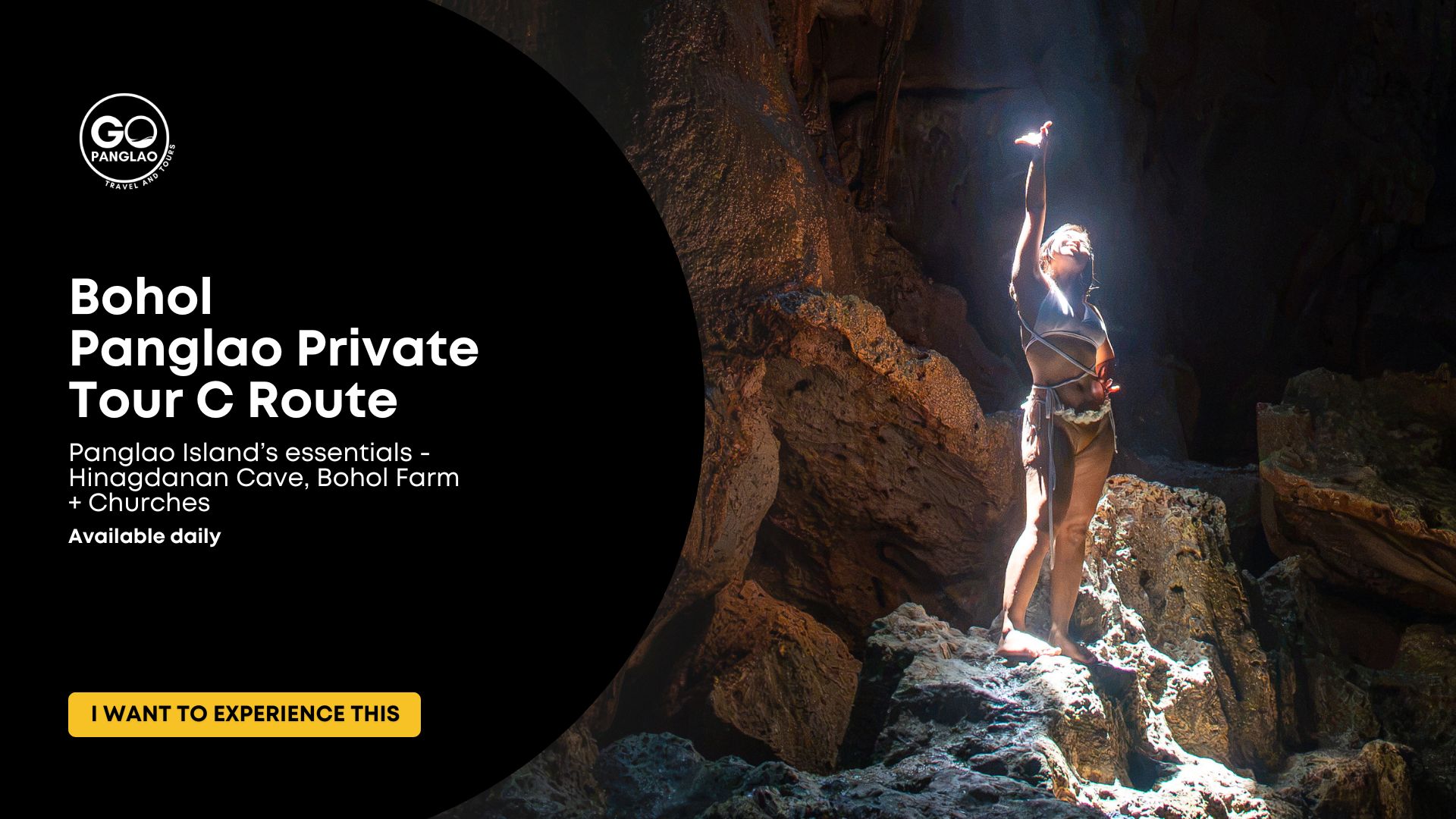 Traveler standing inside a limestone cave during a Panglao private tour in Bohol